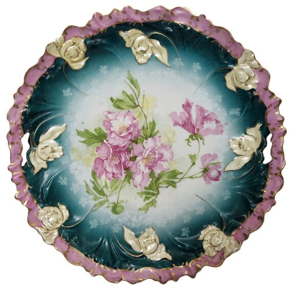 Antique RARE Made In Austria 3172 Hand Painted Floral Cake Plate w/Gold Leaf - Picture 5 of 9